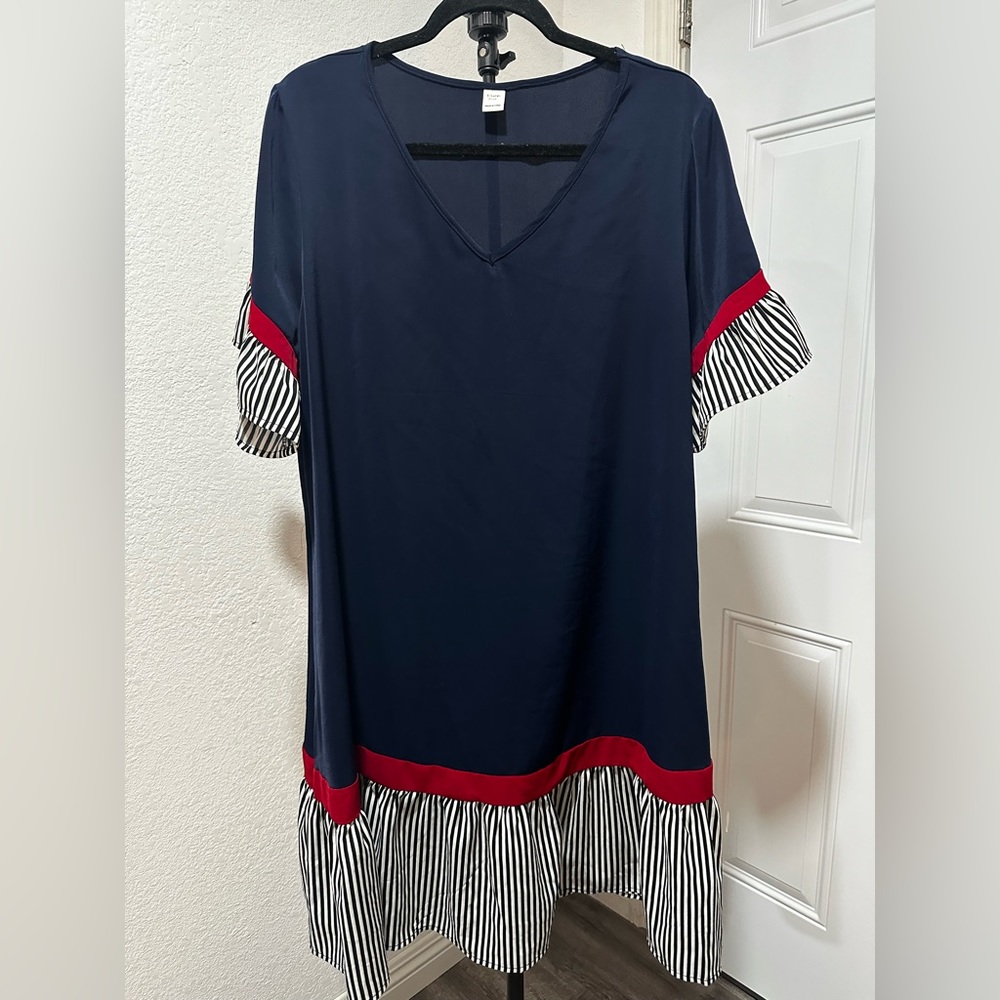 Navy blue dress with stripes